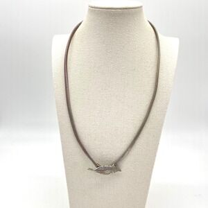 Vintage Leaf Clasp Snake‎ Chain Necklace Silver Tone Metal Retro